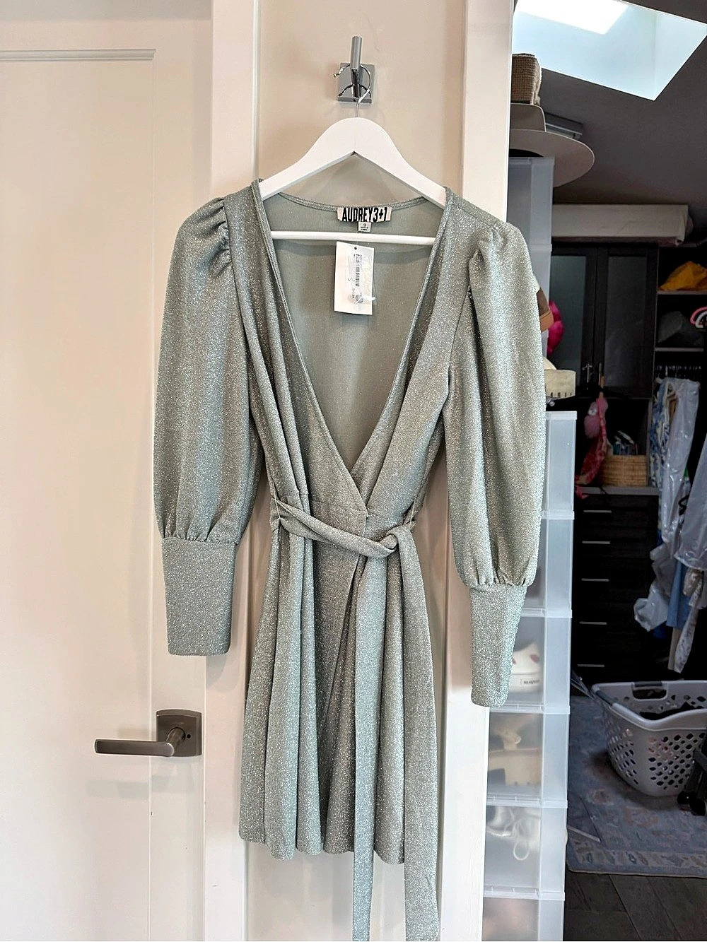Audrey3+1 Wrap Midi Dress in Green Size Small NWT